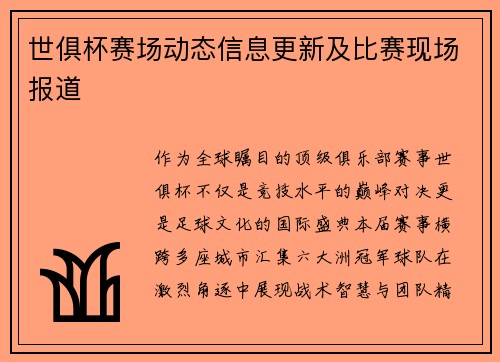 世俱杯赛场动态信息更新及比赛现场报道