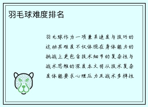 羽毛球难度排名