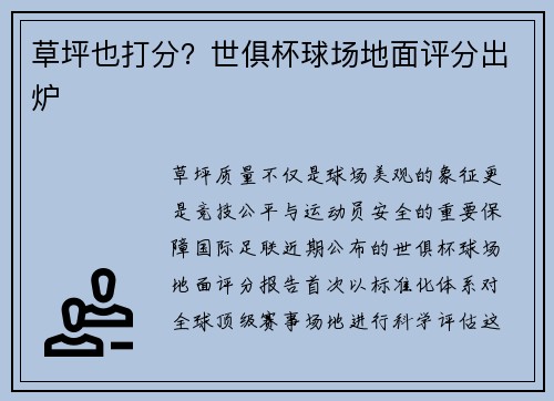 草坪也打分？世俱杯球场地面评分出炉